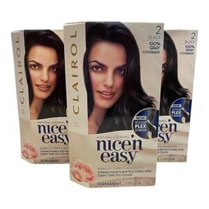 Clairol Nice'n Easy Permanent Hair Dye 2 Black Hair Color, Pack of 3